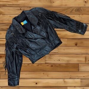 80’s Vintage G-III Genuine Leather Concho Fringe Cropped Jacket Made in USA